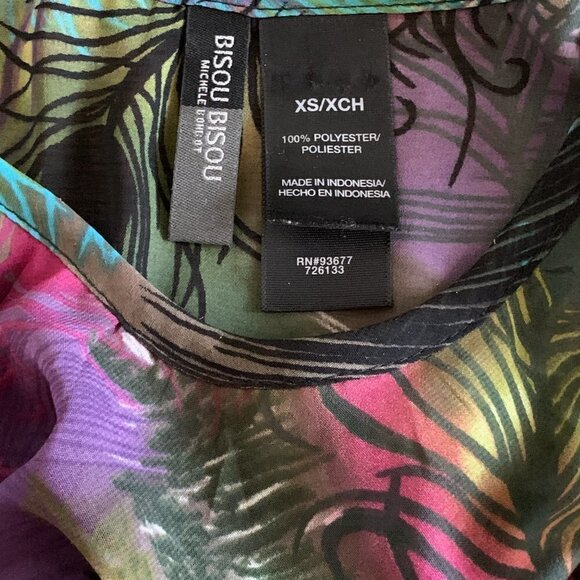 Bisou Bisou Sleeveless Sheer Ruffle Top Peacock Print Sz XS #138J - Picture 6 of 7